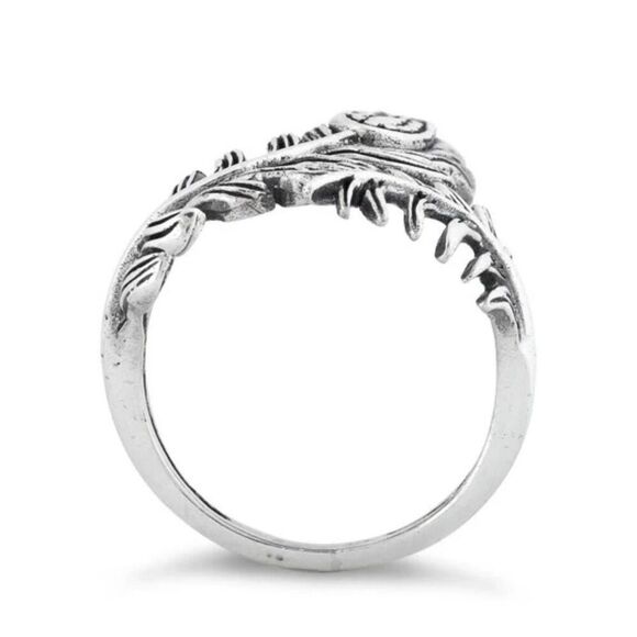 925 Solid Sterling Silver Double Leaf Flower Band Statement Ring Boho New - Picture 4 of 4